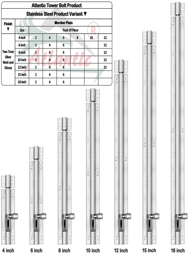 أتلانتيك مزلاج برج أتلانتيك موردن بلين 6 بوصة (ستانلس ستيل، لونان فضيان، عبوة من قطعتين) - Image 5
